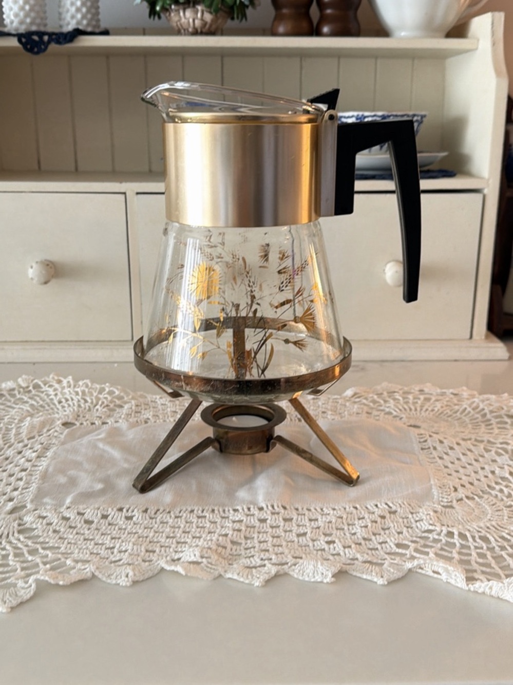Vintage Douglas Gold-Accent Glass Coffee Carafe and Warming Tray